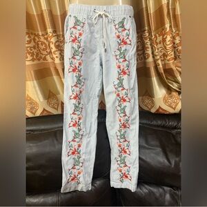 100% Cotton Embroidered XS Striped Blue Pants